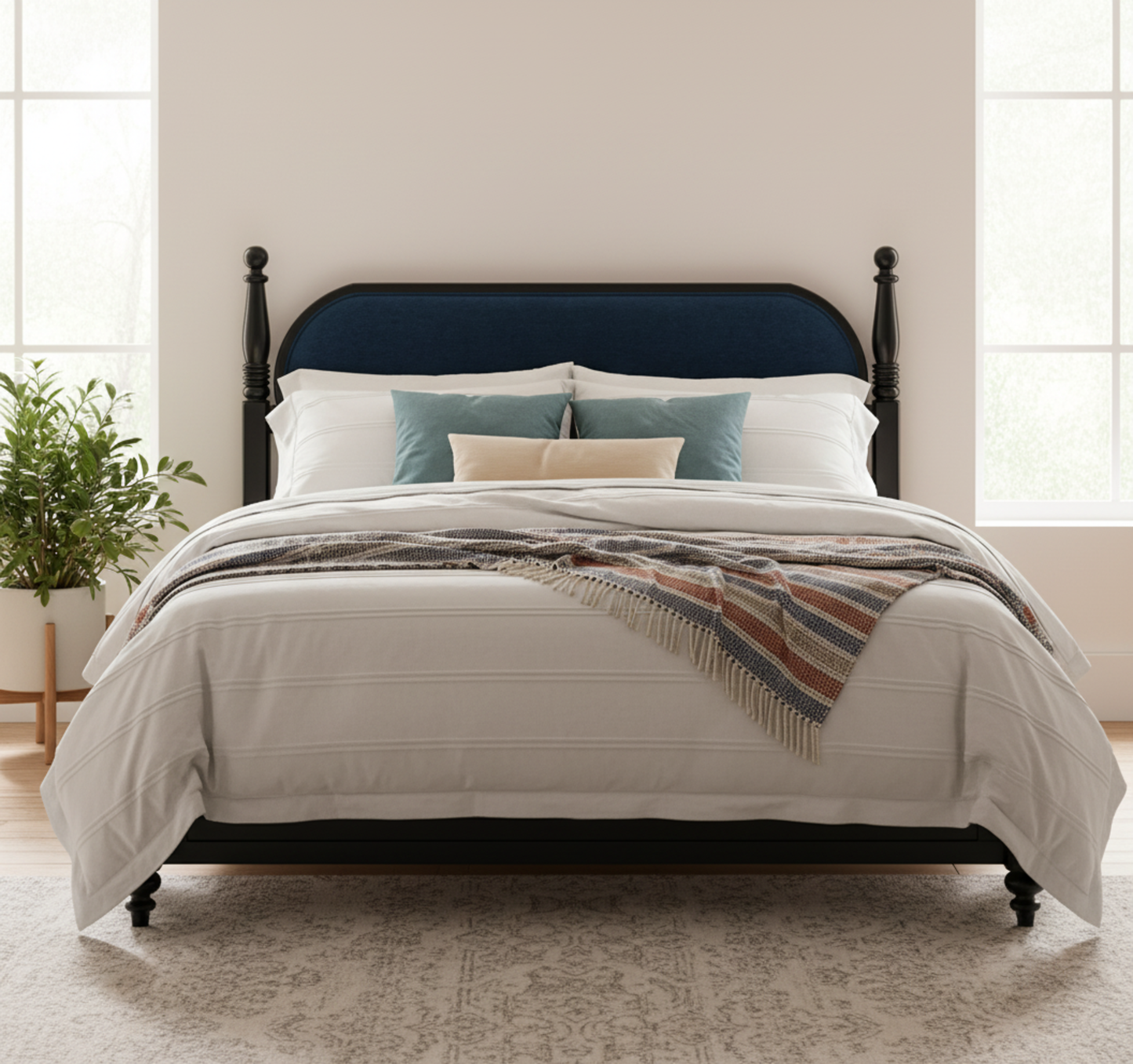 Queen Bed Frame, Solid Wood Platform with Slats