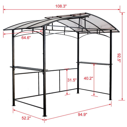 Grill Gazebo 8X5Ft, Outdoor Patio Canopy, Bbq Shelter With Steel Hardtop And Side Shelves - Black