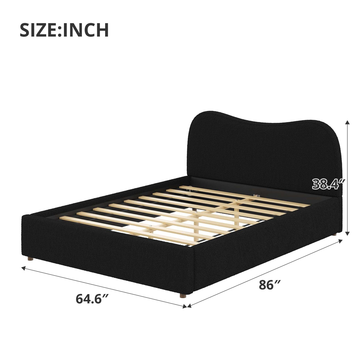 Queen Size Upholstered Platform Bed with Wooden Slats