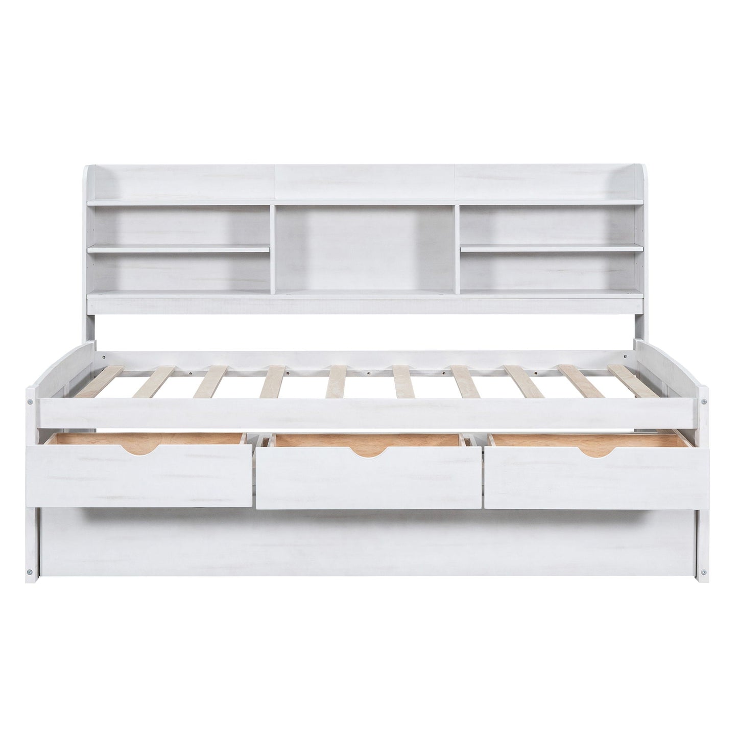 Captain Bed With Built In Bookshelves, 3 Storage Drawers, And Trundle