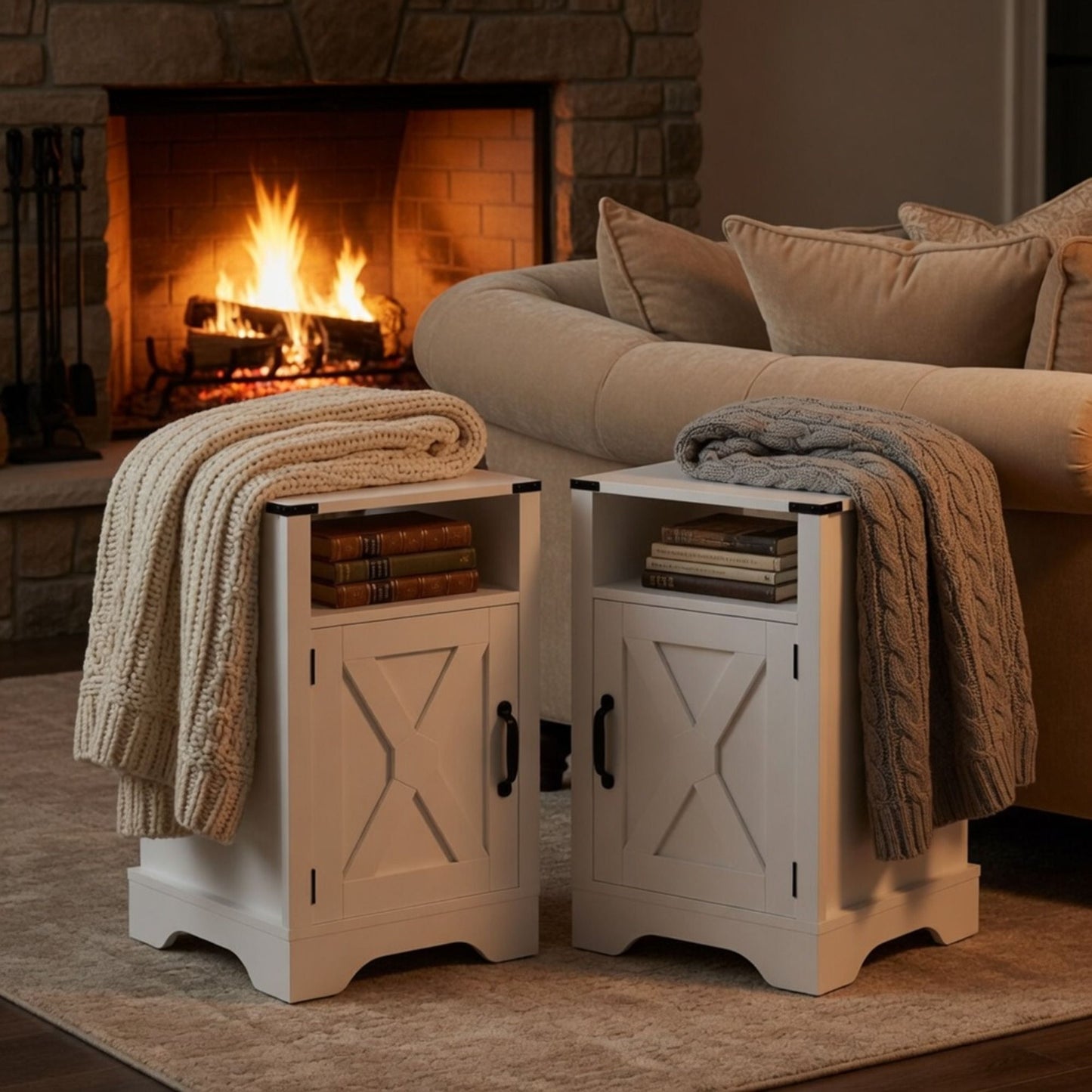 Farmhouse Nightstand, Charging Station & Storage
