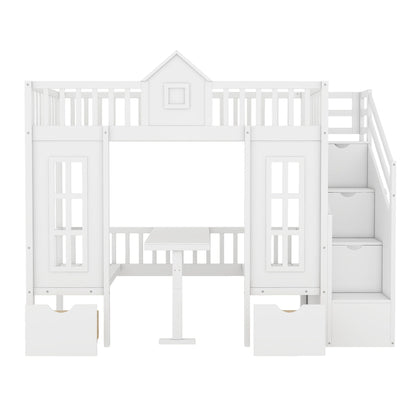 Twin Over Twin Bunk Bed With Changeable Table, Bunk Bed Turn Into Upper Bed And Down Desk