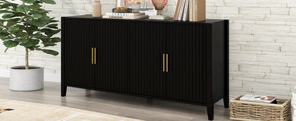 U_Style Modern 4-Vertical Wavy Slatted Doors Sideboard