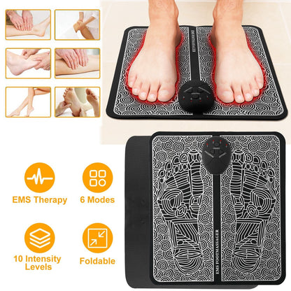 EMS Foot Massage Pad Electric Stimulator Massager Unit Leg Reshaping Muscle Pain Relax Foldable Massage Mat w/ 6 Modes 10 Intensity Levels