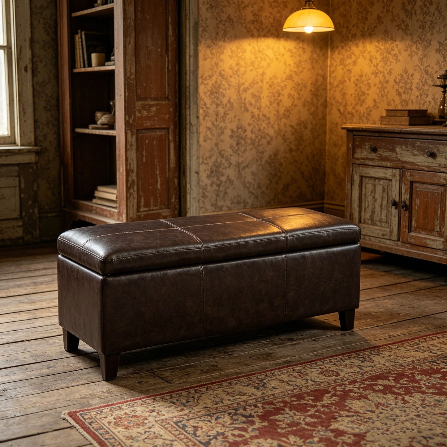 Rectangle Storage Ottoman Bench For Living Room - Brown