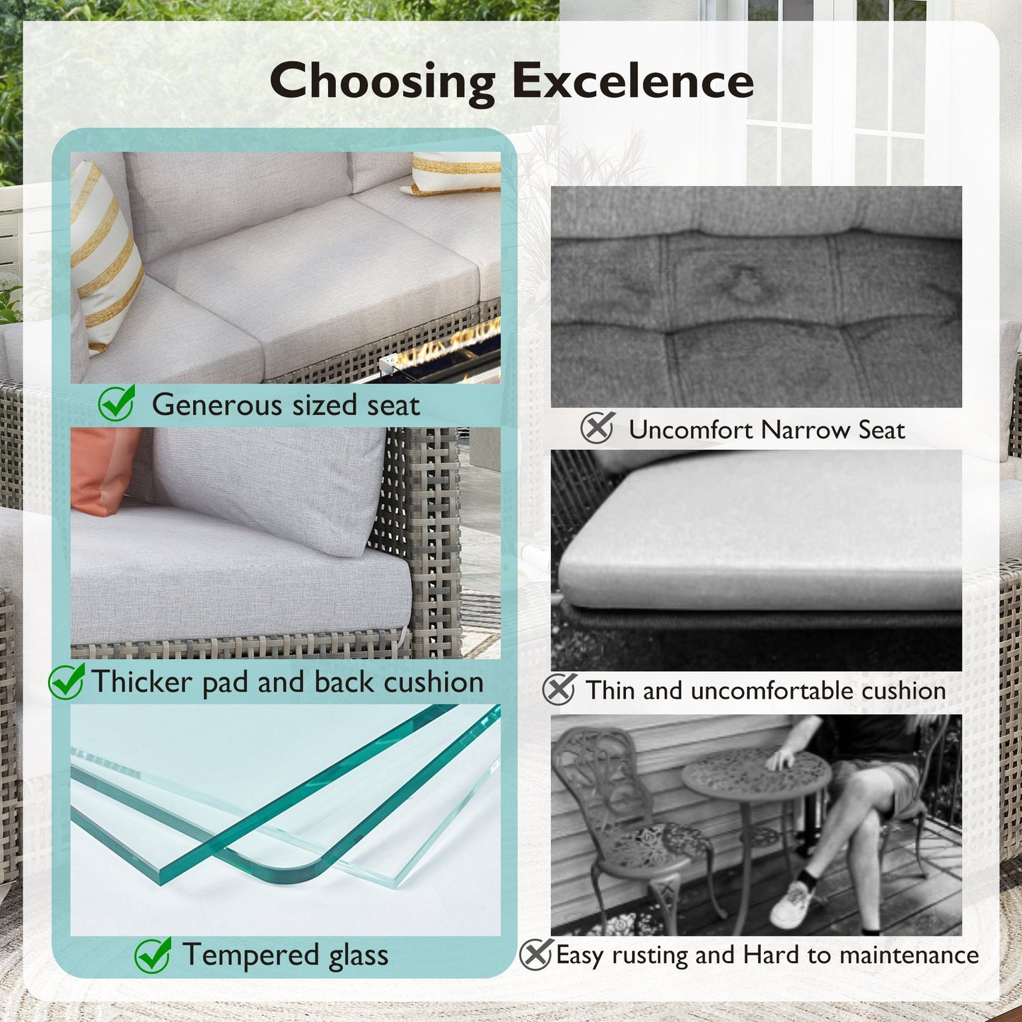 K&K Patio 8-Piece Patio Furniture Set with 43" Fire Pit Table