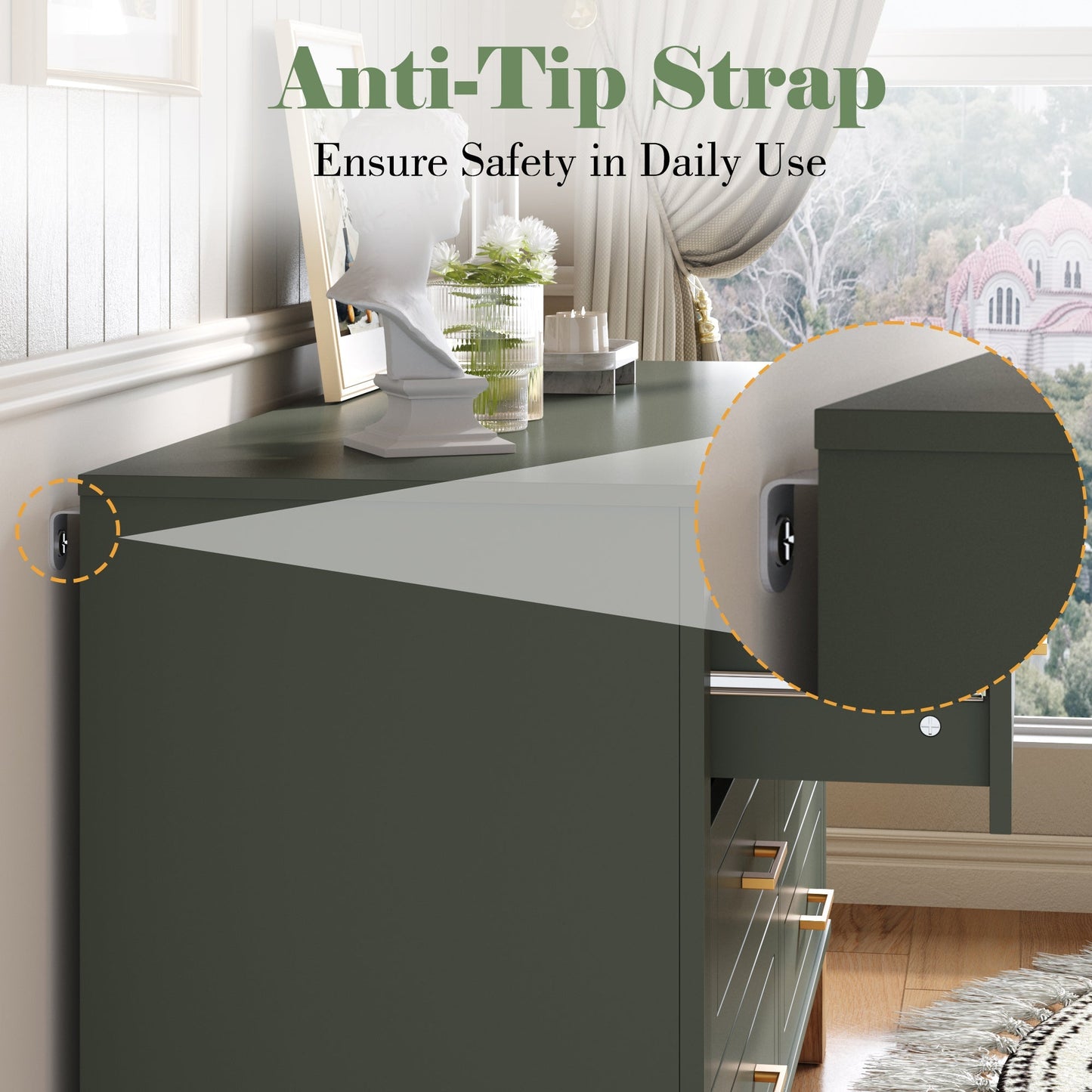 6-Drawer Double Dresser in Olive