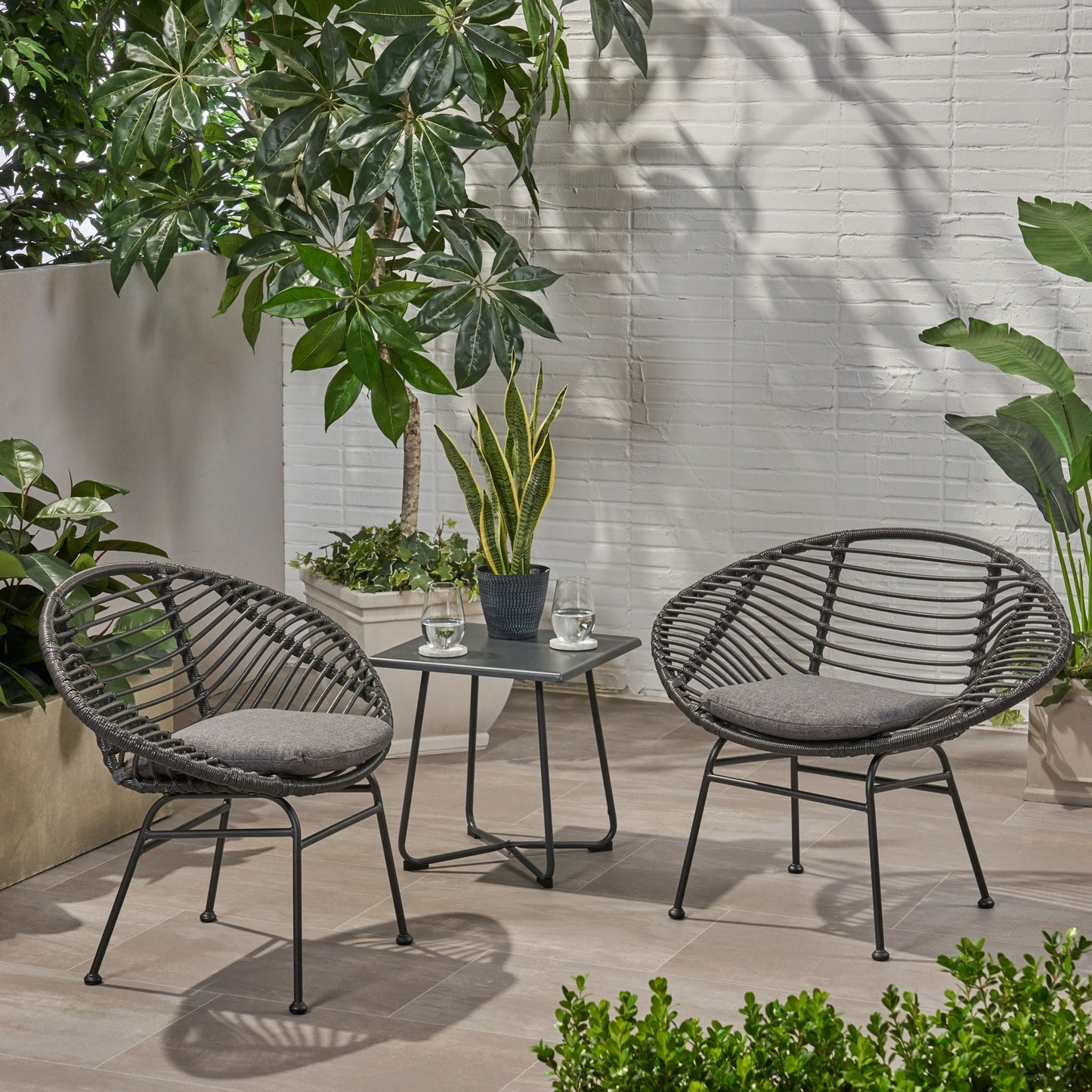 Cordella Outdoor Woven Wicker Chairs with Cushions, Set of 2