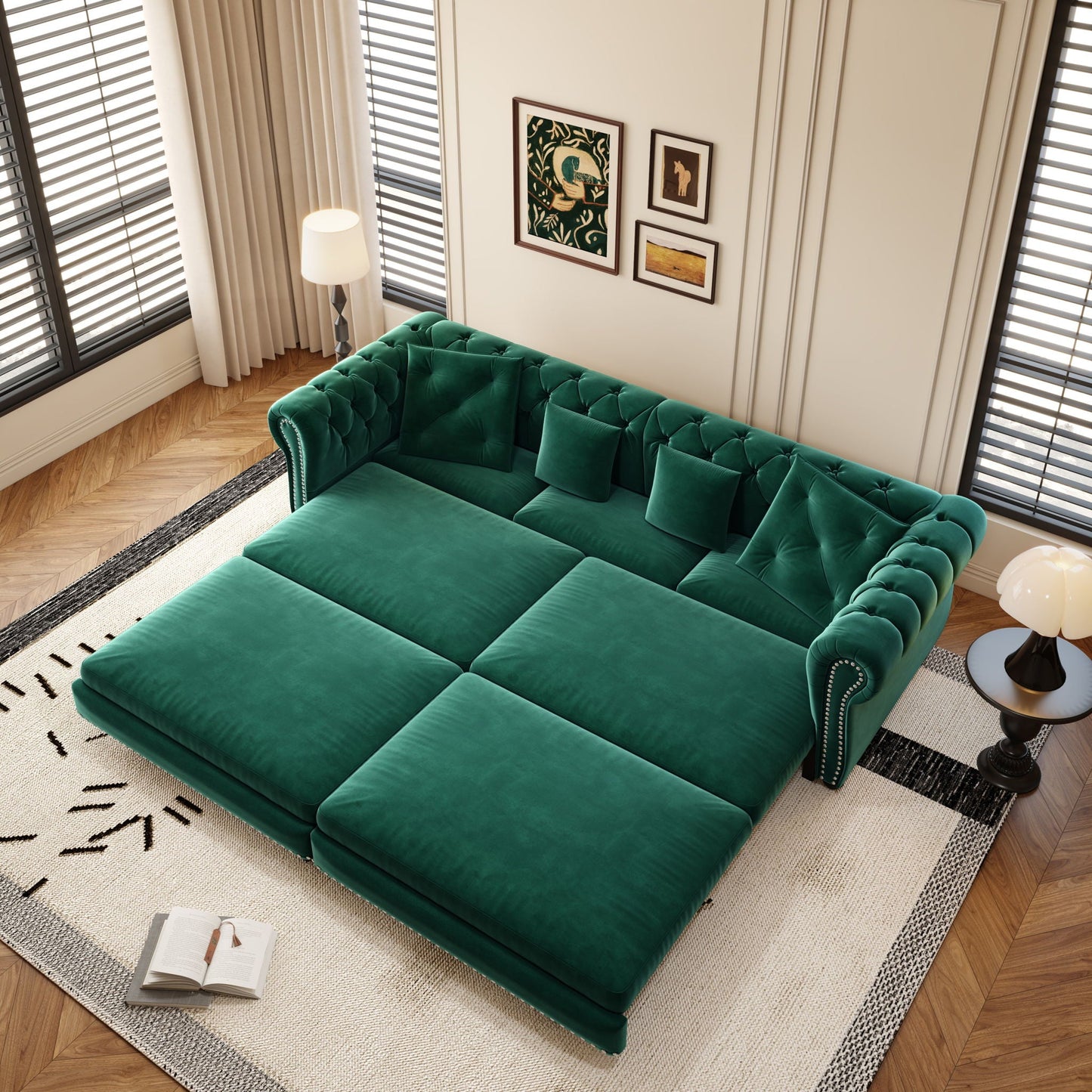 3 In 1 Pull Out Convertible Sleeper Sofa Bed, King Size, Chaise Lounge