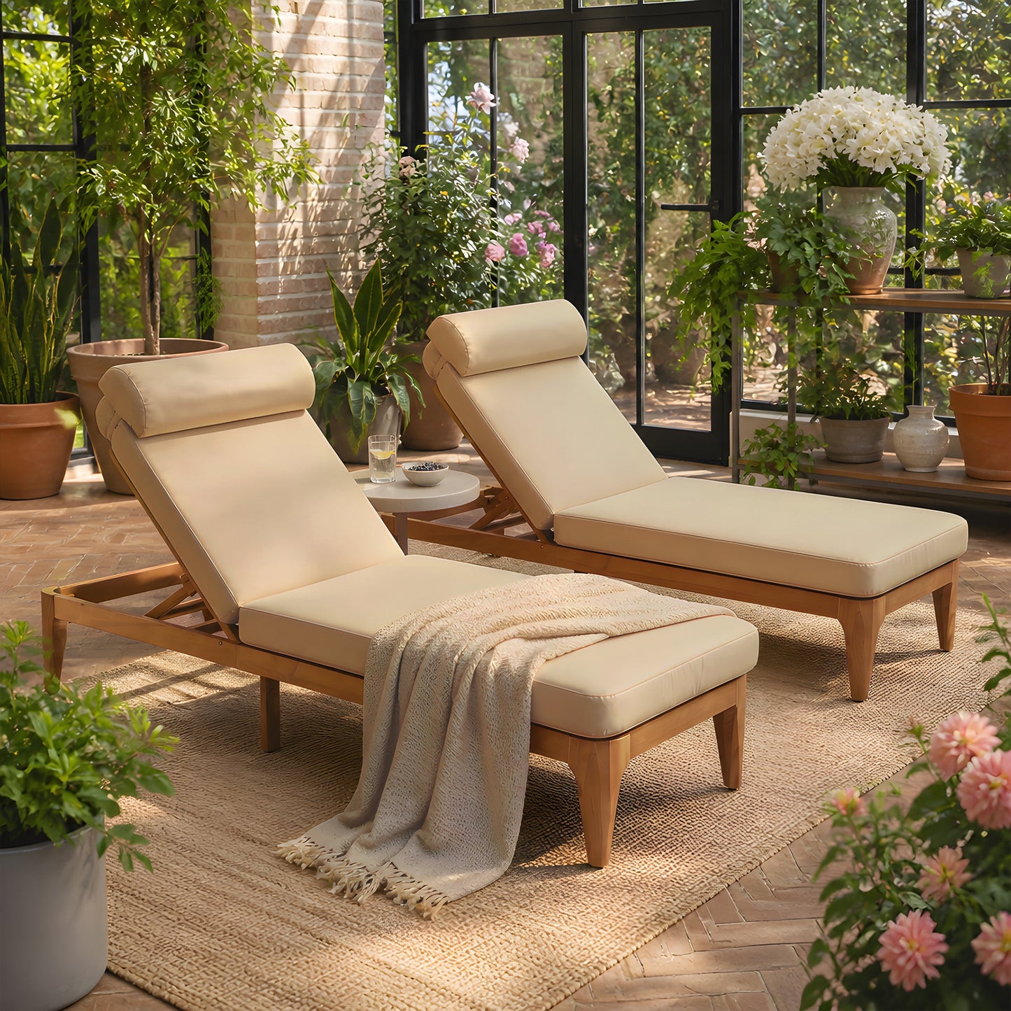 TOPMAX Acacia Wood Chaise Lounge Set of 2