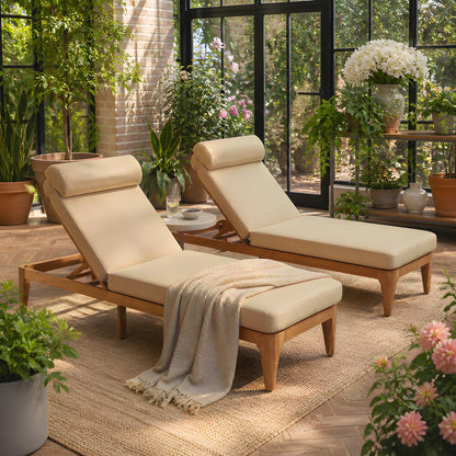 TOPMAX Acacia Wood Chaise Lounge Set of 2