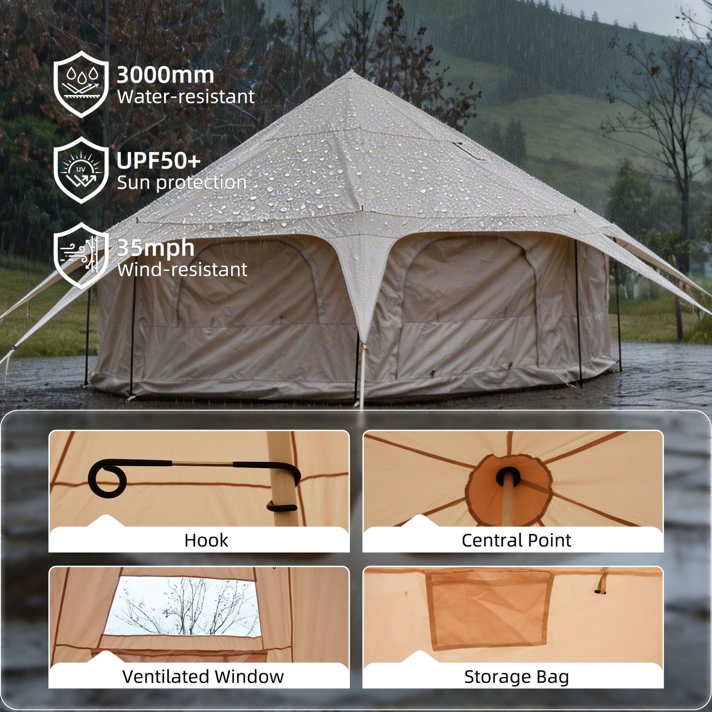 600D Oxford Bell Tent 14.8ft x 9.2ft with Stove Jack