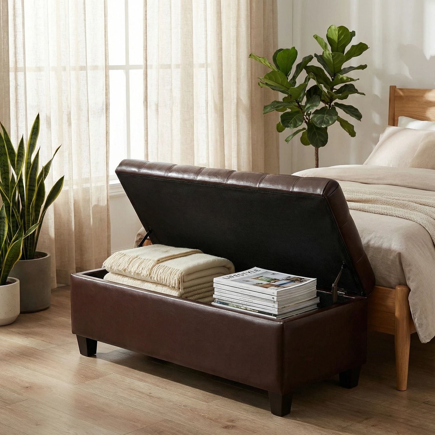 Storage Ottoman Bench With Safety Hinges