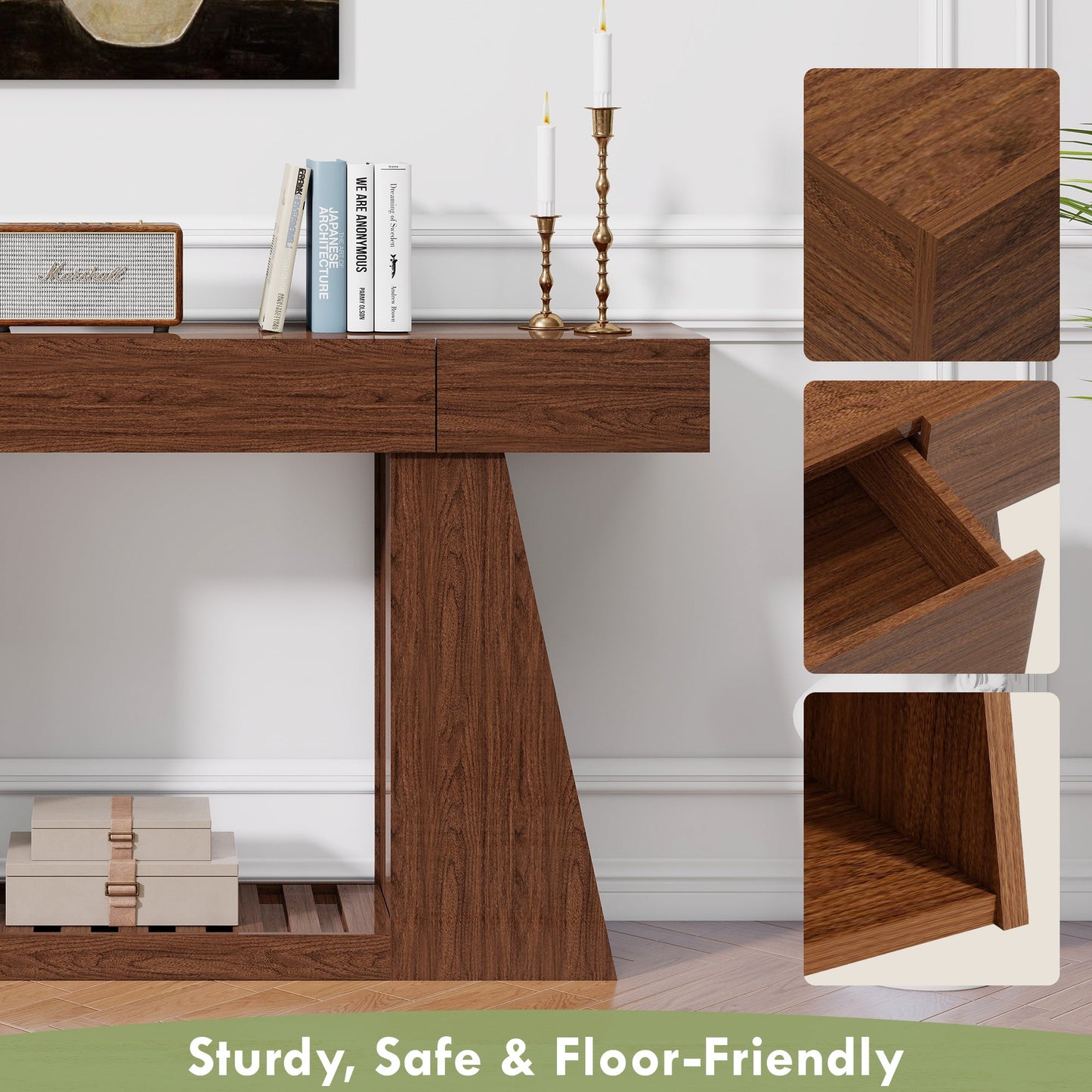 60 Inch Narrow Console Table with Built-in Power Outlet