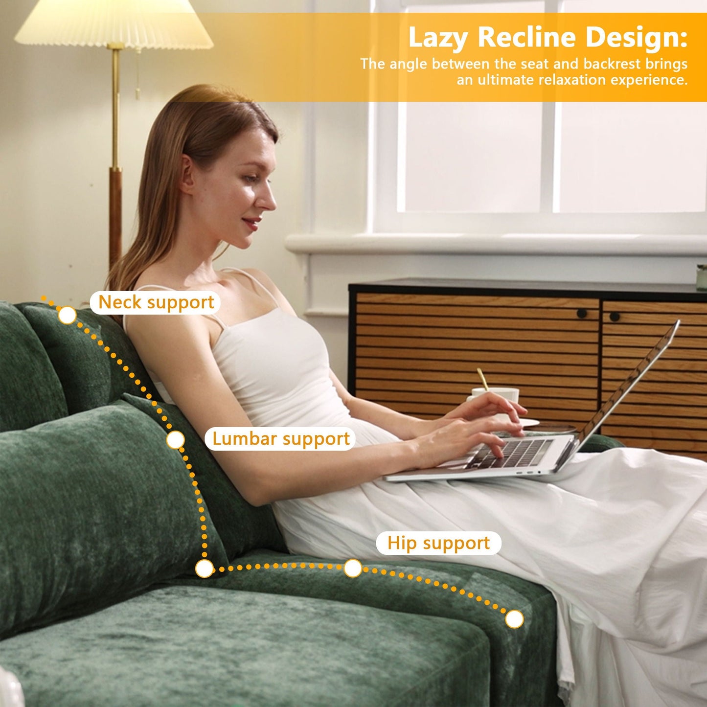 Stylish Sofa With Ottoman And Lumbar Pillows, Ergonomic Design