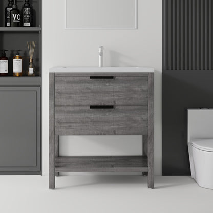 36 Inch Freestanding Bathroom Vanity with Sink, Soft-Close Drawer, Ceramic Sink, Plywood