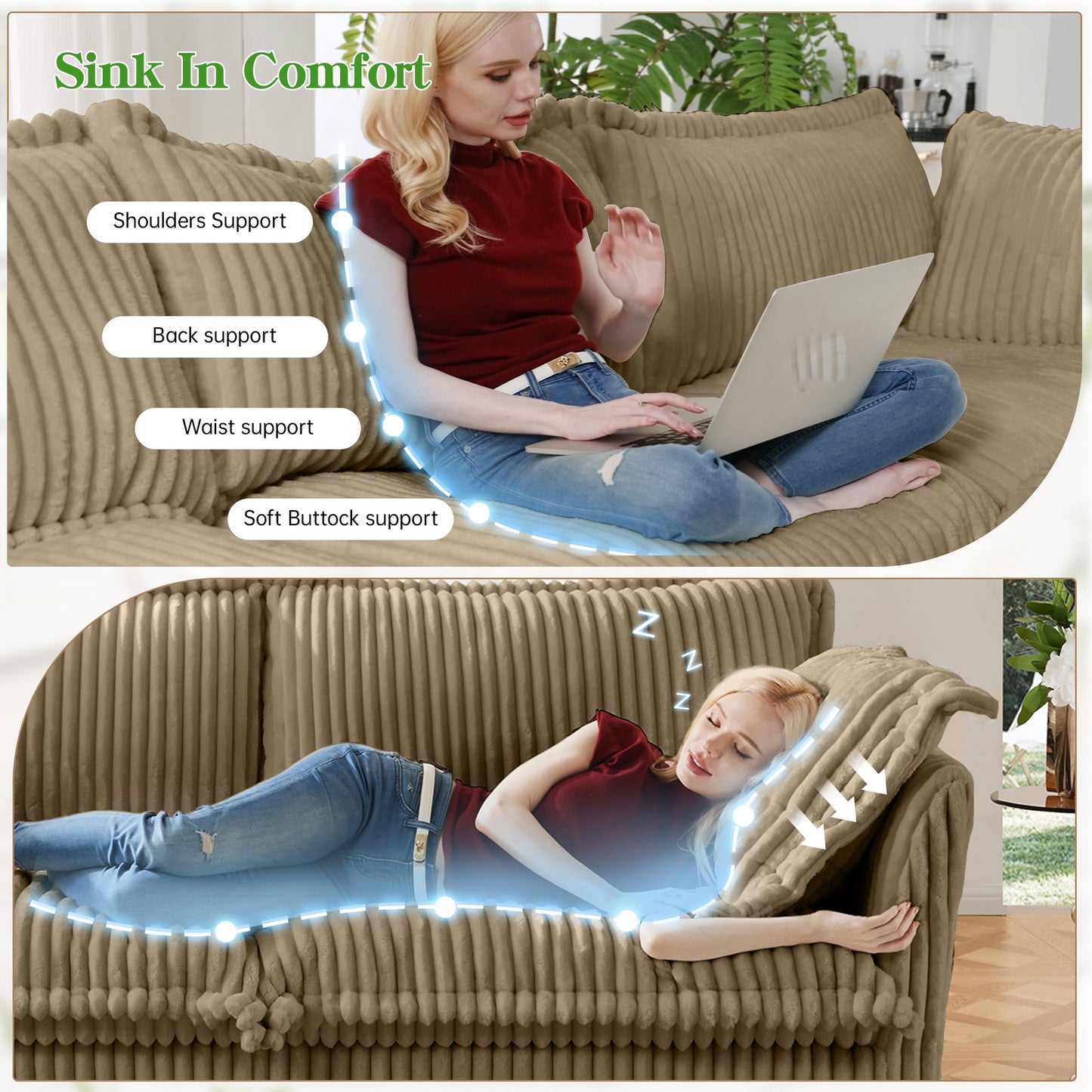 Slipcovered Long Sofa - 4 Seater Couch