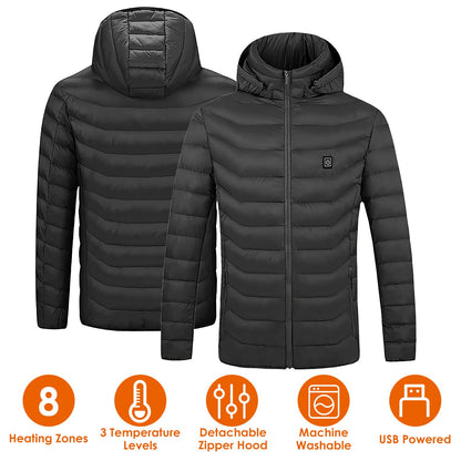 Heated Jacket with 8 Heating Zones & Detachable Hood