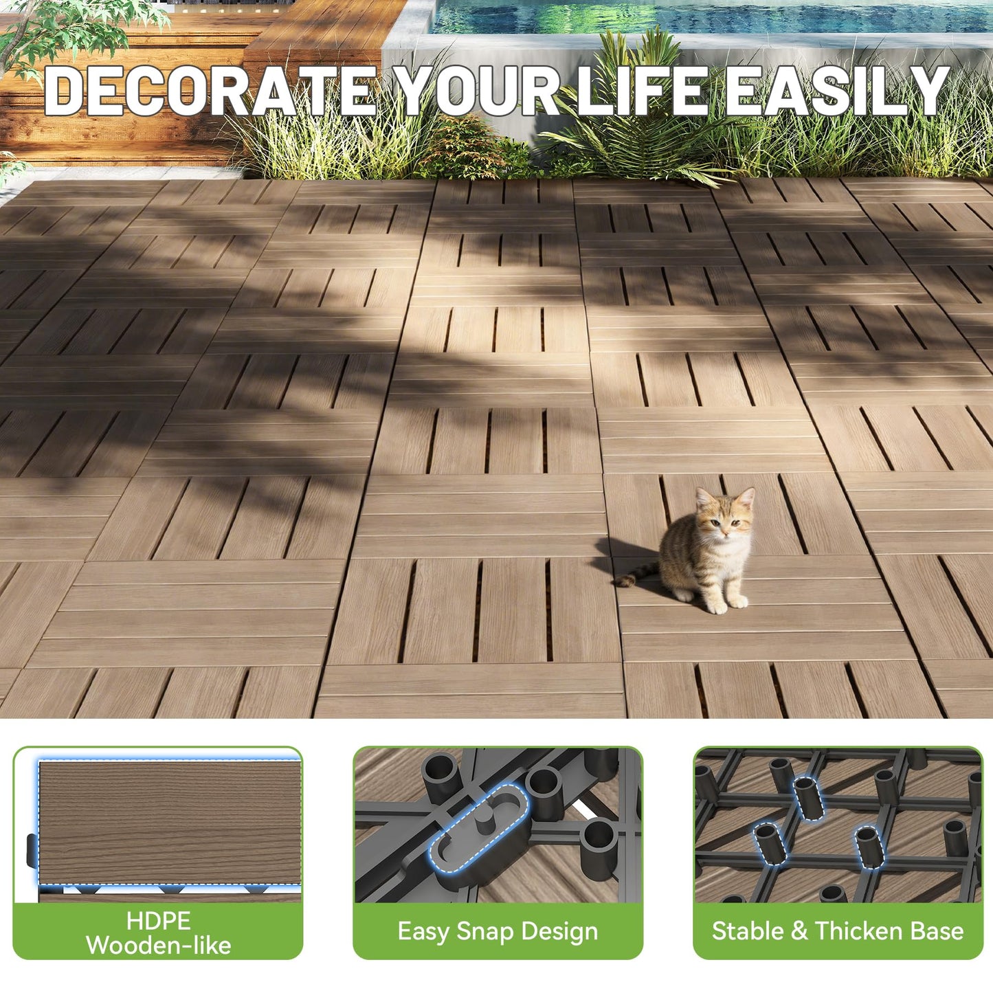 36 Pcs Interlocking Deck Tiles, 12" x 12" HDPE Outdoor Flooring