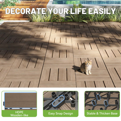 36 Pcs Interlocking Deck Tiles, 12" x 12" HDPE Outdoor Flooring