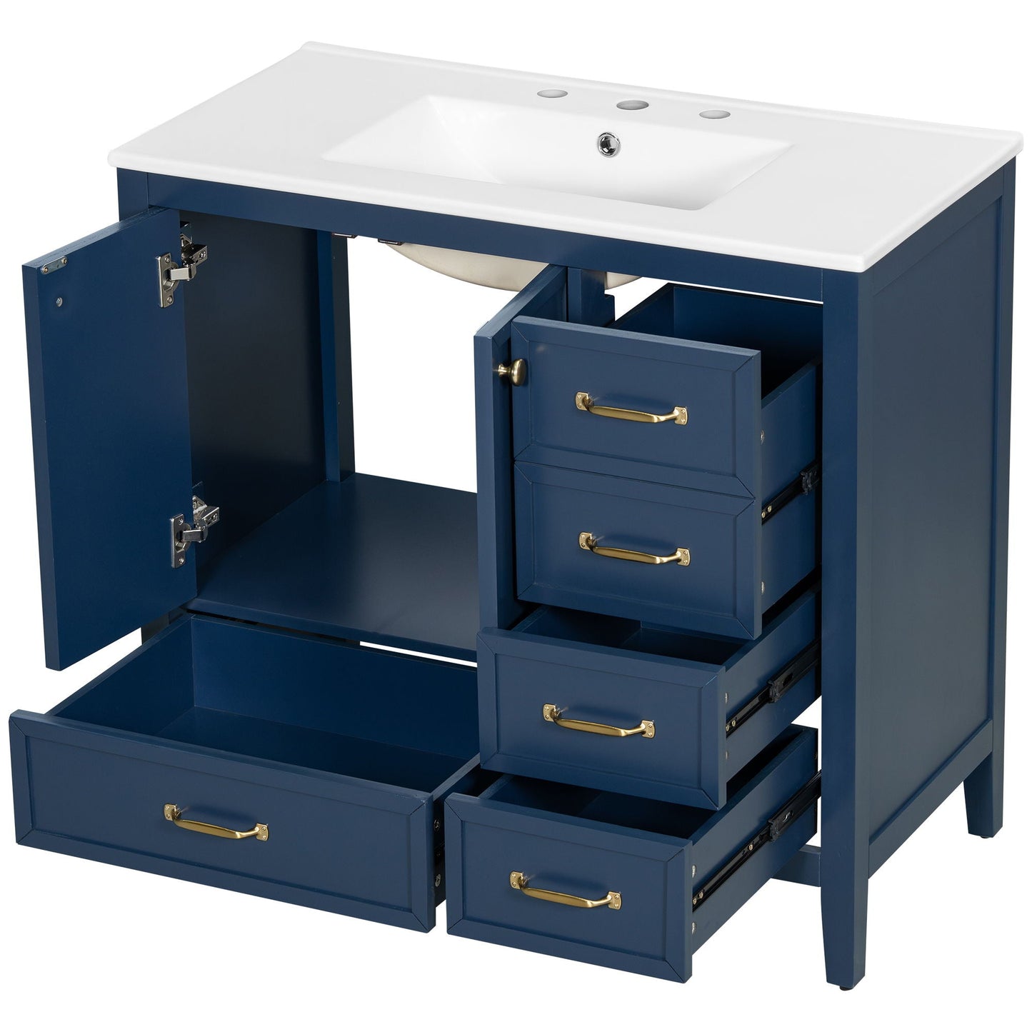 Elegant Vintage Bathroom Vanity With Sink and Soft Closing Drawers