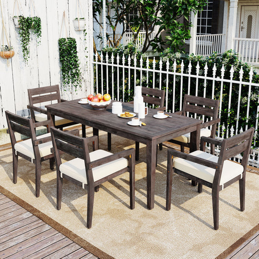 U_Style 7 Pieces Acacia Wood Outdoor Dining Set with Cushions