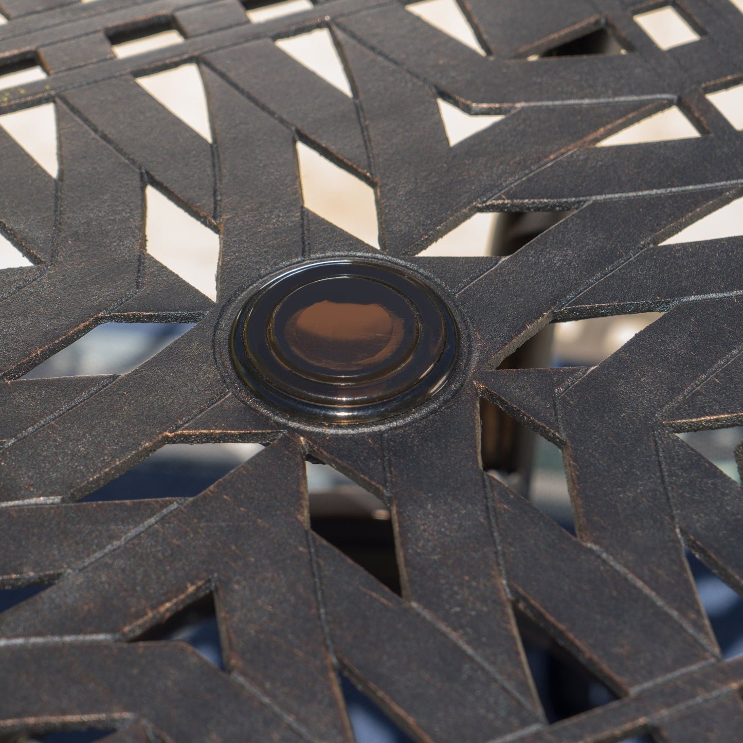 Enchantia Outdoor Square Dining Table with Weave Tabletop and Flared Legs - Copper