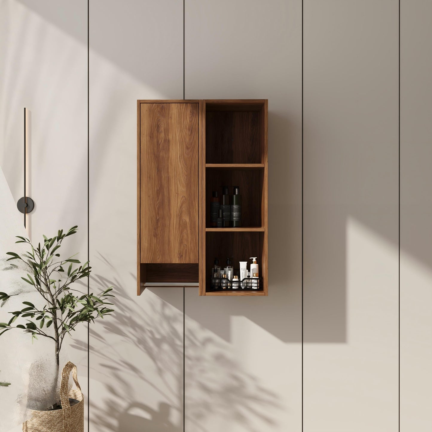 24 Inch Wall-Mounted Side Cabinet and Storage Shelves Combination