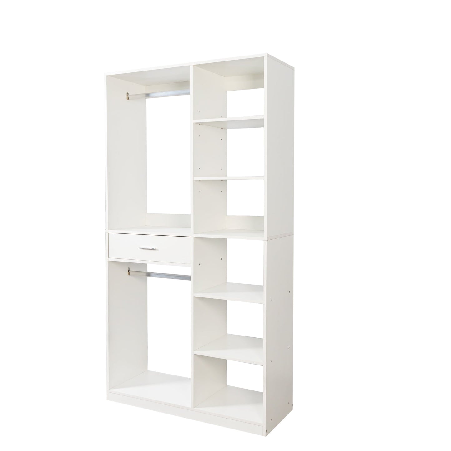 Freestanding Closet System with 6 Open Shelves and 2 Hanging Rods