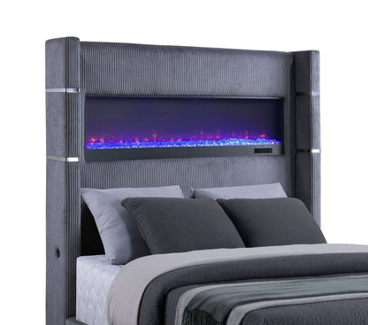 Tisdall Upholstered Eastern King Flame Visualizer Bed Grey
