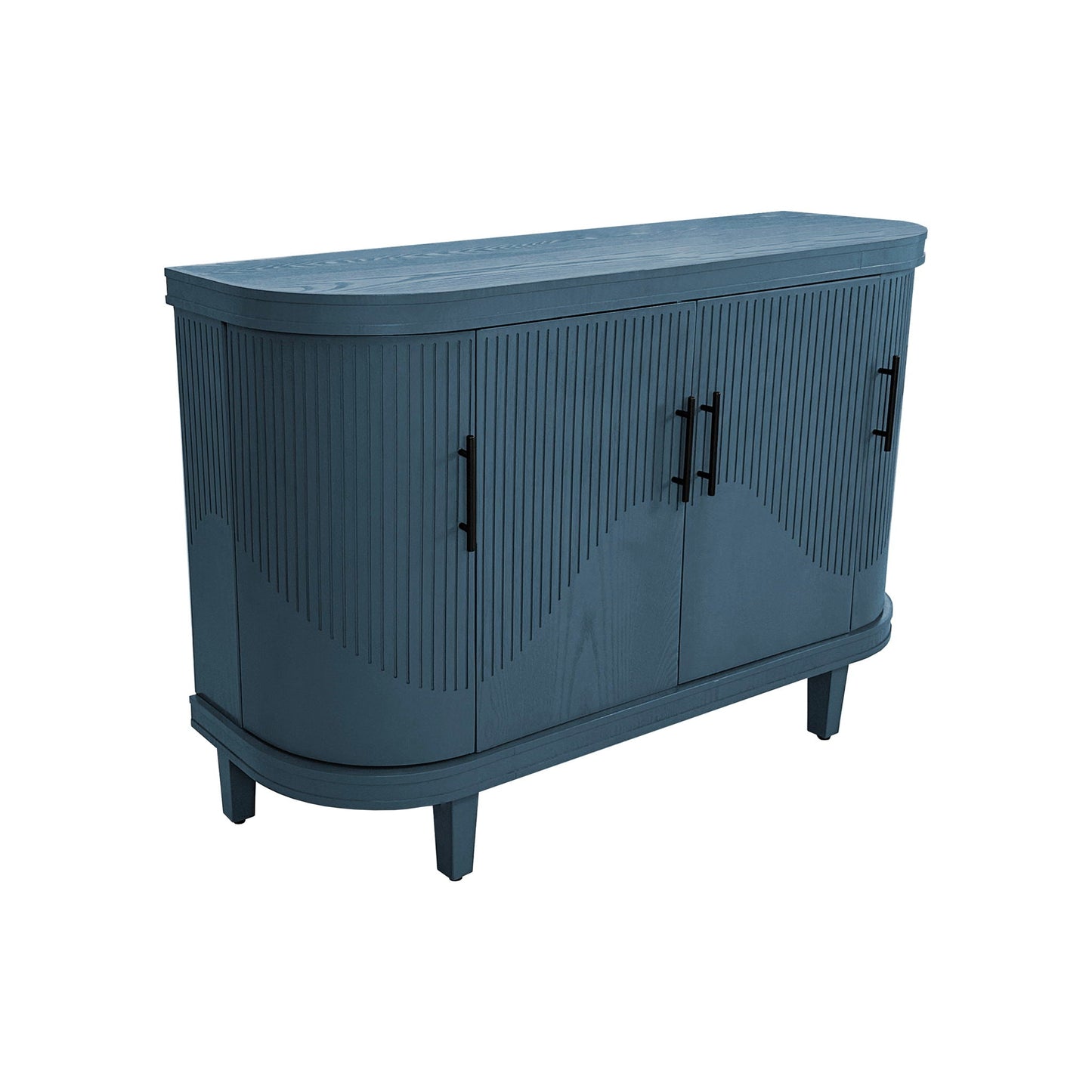 Curved Sideboard Wooden Console Table With 4 Doors And Adjustable Shelves For Living Room - Blue