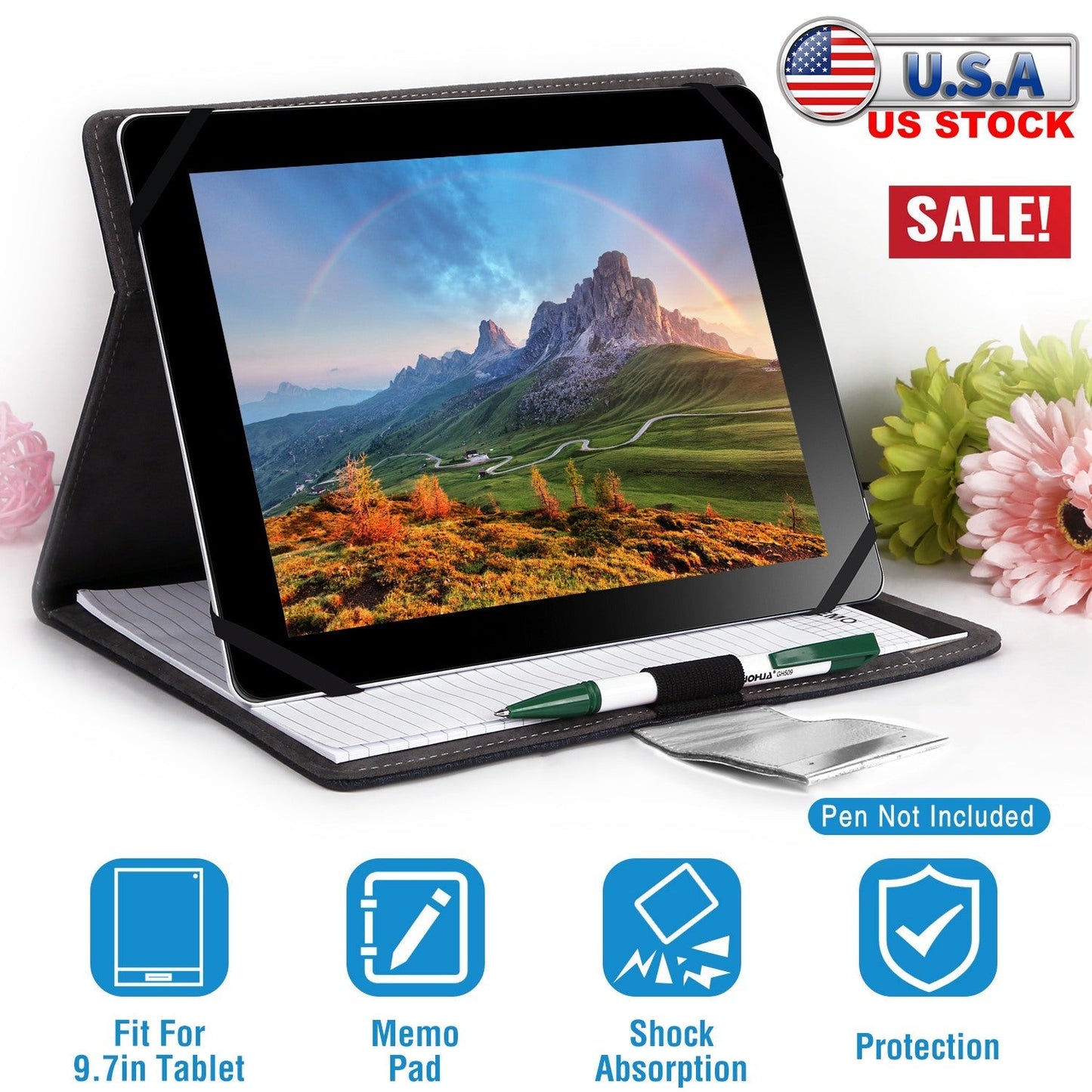Tablet PC Protector Organizer Case For 9.7in Tablets Business Tablet Portfolio with Notepad Paper