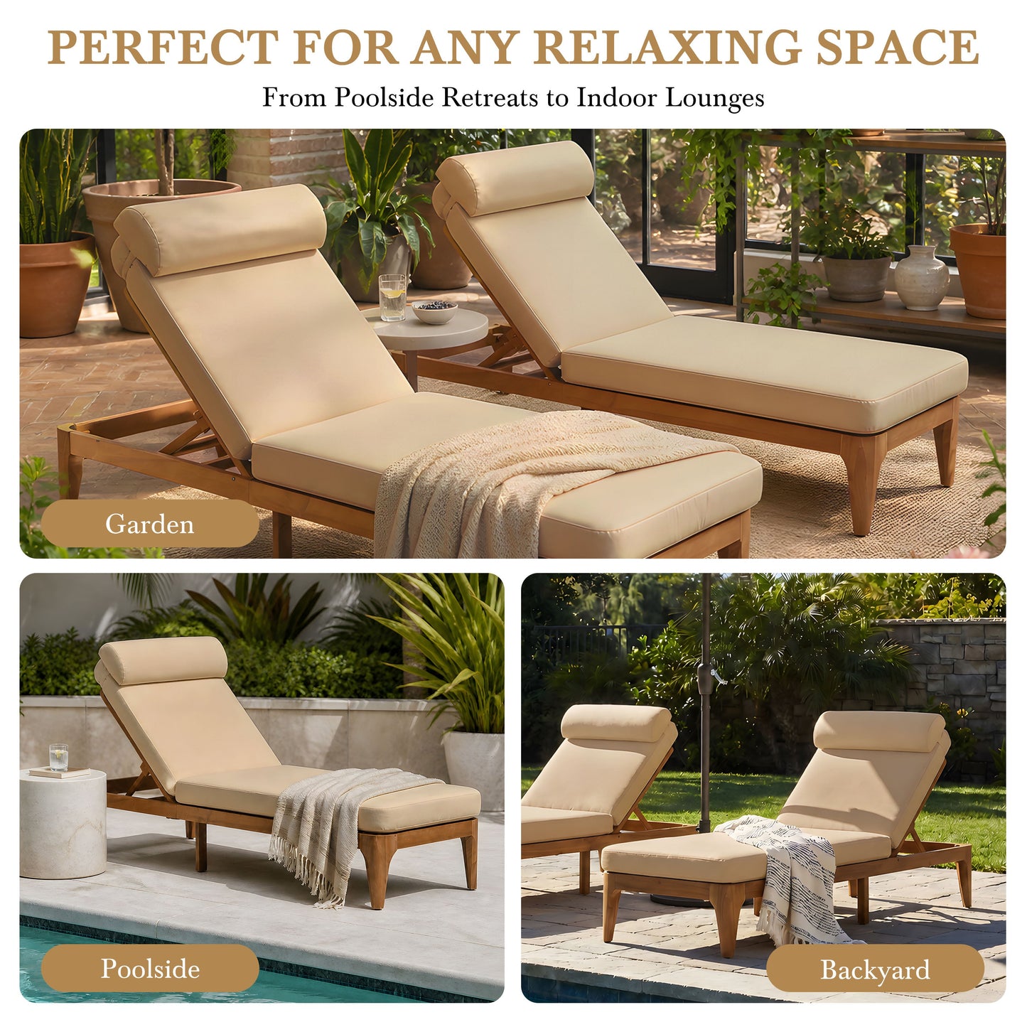 TOPMAX Acacia Wood Chaise Lounge Set of 2