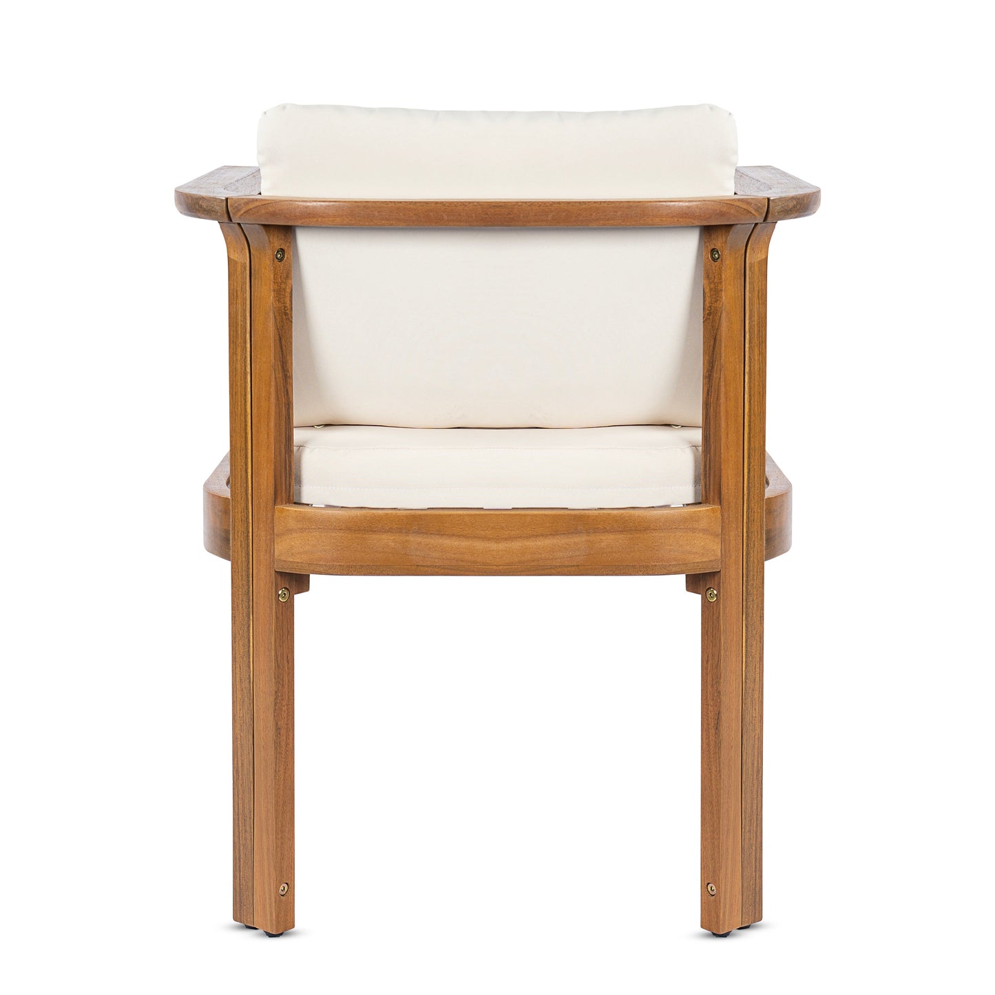 Outdoor Dining Chair Set of 4 with Curved Acacia Wood Arms and Cream Cushions