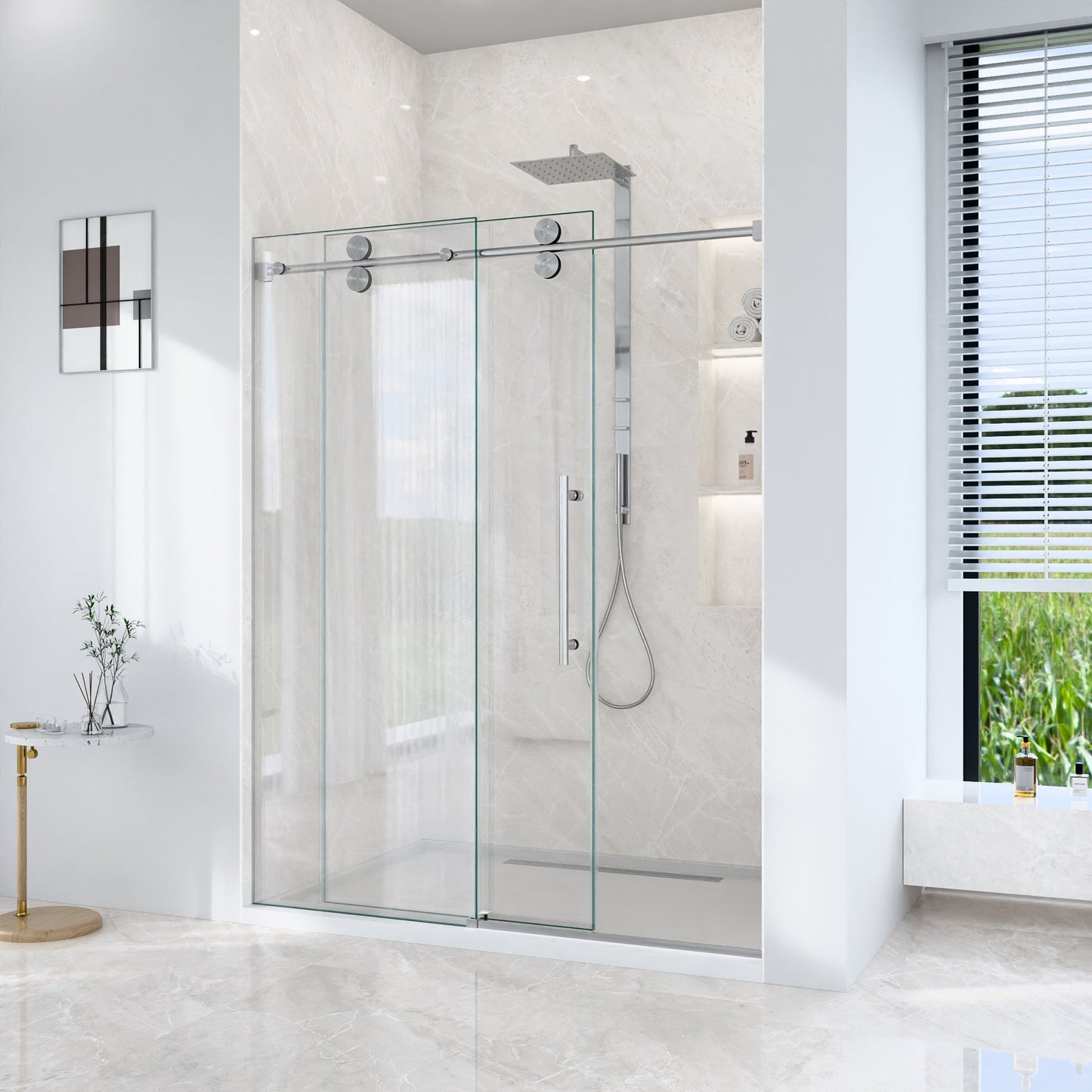56-60"W x 72"H Frameless Sliding Shower Door – Clear Tempered Glass