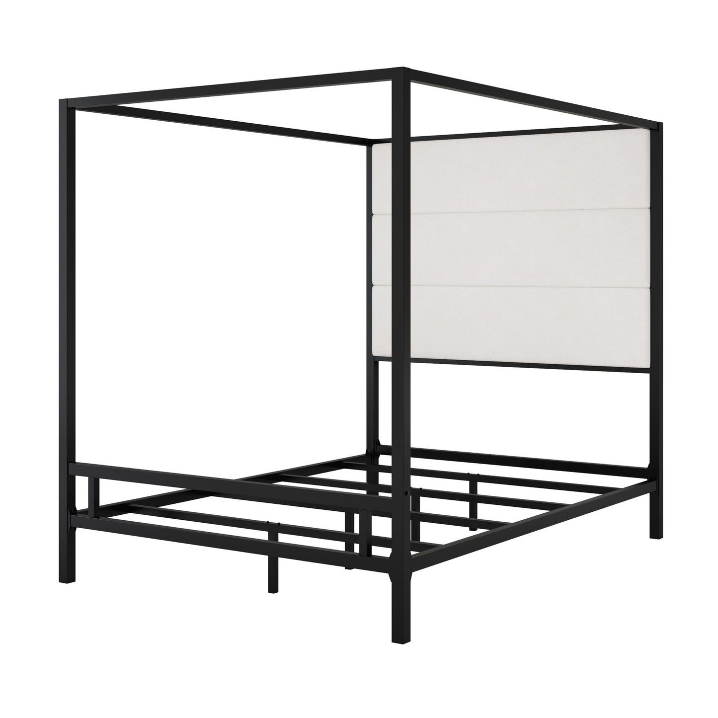 Canopy Bed With Tall Upholstered Headboard, 4 Poster Frame