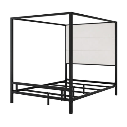 Canopy Bed With Tall Upholstered Headboard, 4 Poster Frame