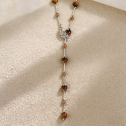 Vintage Beaded Long Necklace with Leaf Pendant