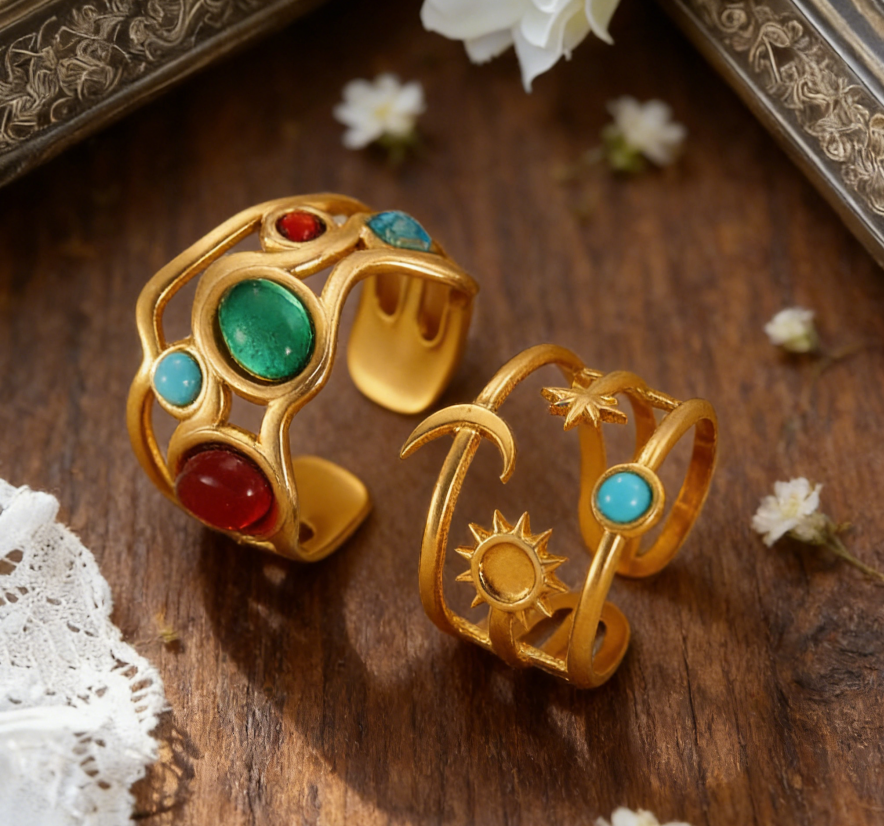 18K Gold Stainless Steel Natural Stone Ring