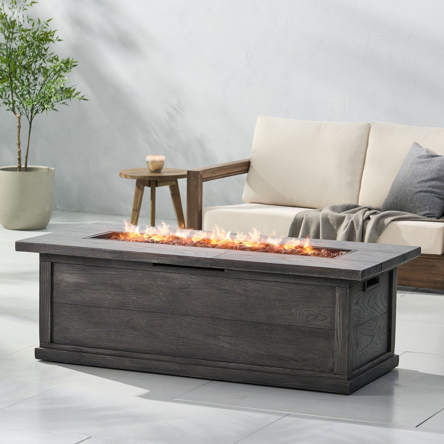 Transitional Rectangular Outdoor Propane Fire Pit With 50,000 BTU