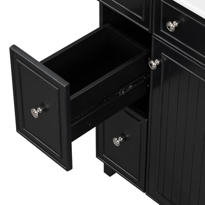 Transitional Style Bathroom Vanity Cabinet With Ceramic Sink