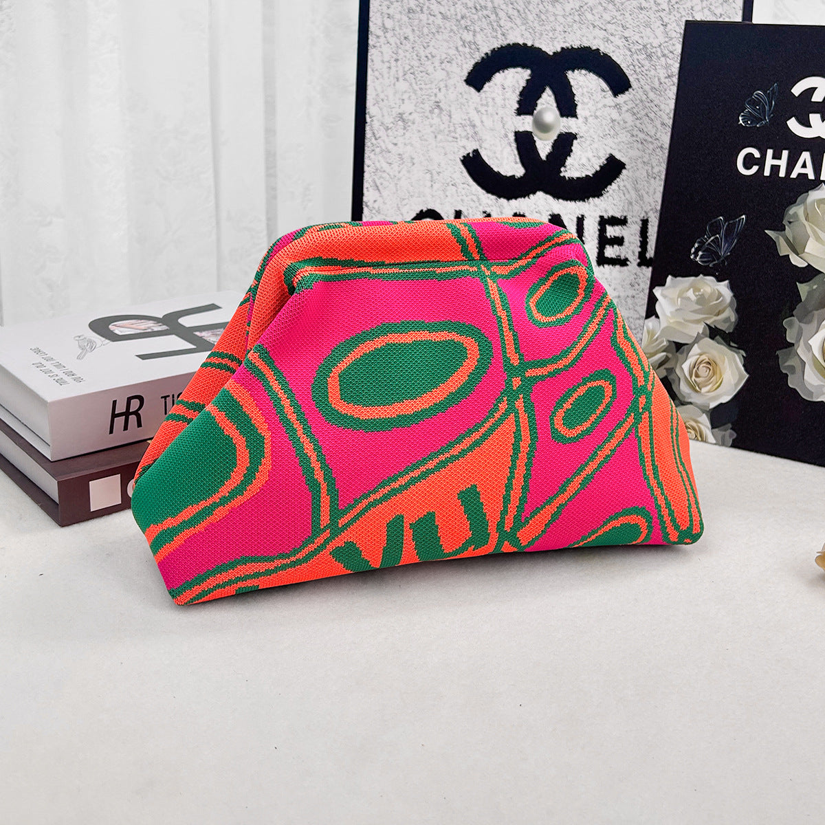 Womens Knitted Bag Striped Clutch