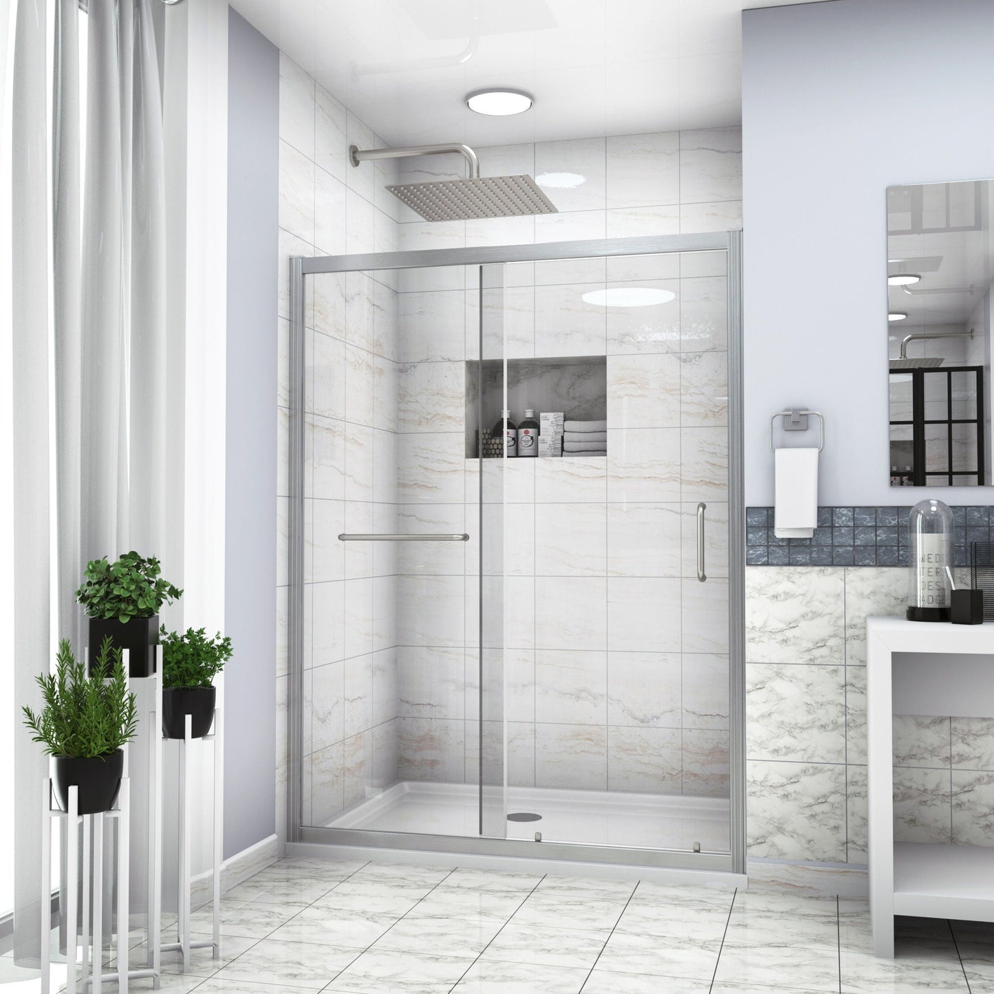 Single Sliding Bypass Shower Door Tempered Glass Enclosure