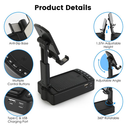 Portable Foldable Phone Stand with HD Wireless Speaker & Power Bank