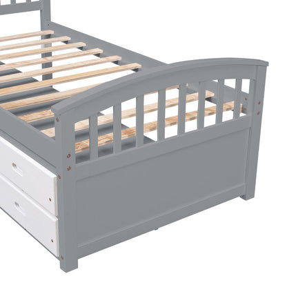 Platform Storage Bed Solid Wood Bed With 6 Drawers