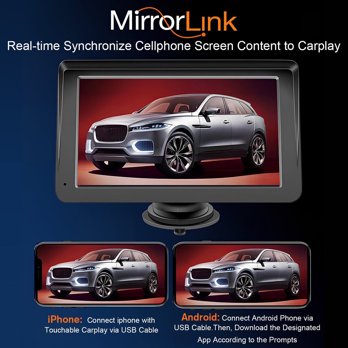 Portable Car Stereo Wireless CarPlay & Android Auto, Car Radio 7inches Touchscreen, Bluetooth5.0, Mirror Link, Maps Navigation, Voice Control, AUX Cable Vehicles