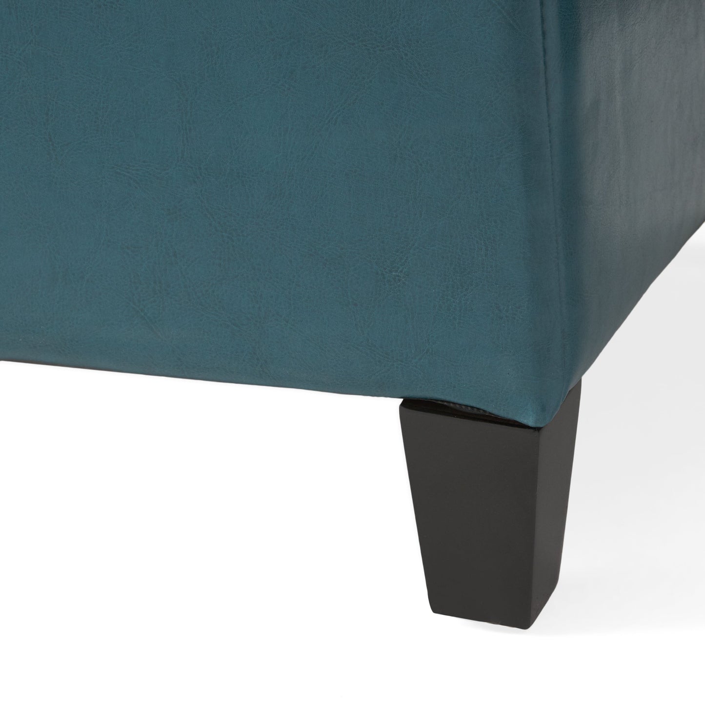 Upholstered PU Leather Storage Ottoman, Solid Wooden Legs