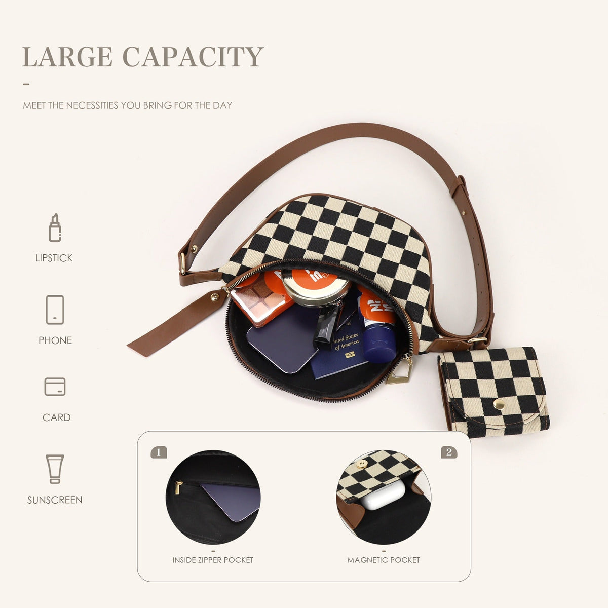 Small Crossbody Versatile Checkerboard Chest Bag – Fashion Plaid Waist Bag, Stylish Messenger Bag & Fanny Pack for Everyday Use