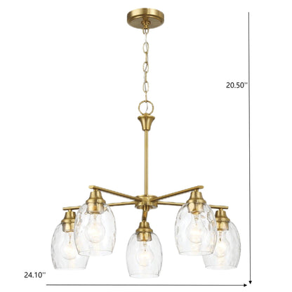 5 Lights Linear Arms With Chain Chandelier - Clear / Gold