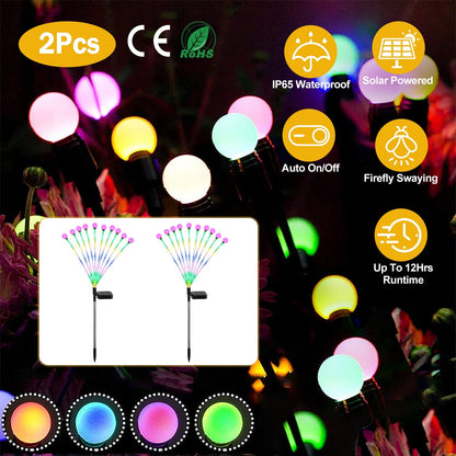 2Pcs Solar Firefly Lights Swaying Decorative Pathway Stake Lamp IP65 Waterproof Landscape Patio Yard Night Light
